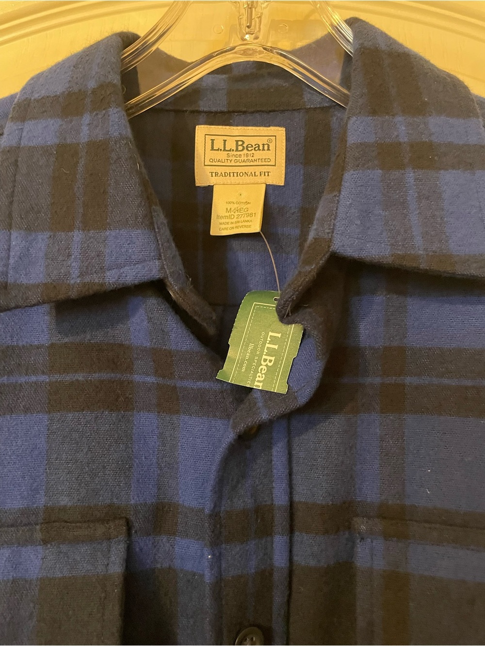 L.L.Bean Men’s Plaid Shirt M Blue Black 100% Cotton Flannel Traditional Fit NWT - Picture 6 of 9